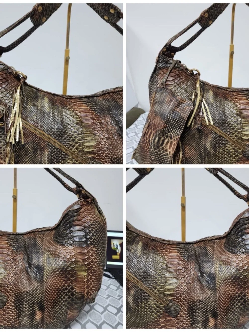 Authentic Salvatore Ferragamo Large Python Leather Hobo Bag Brown